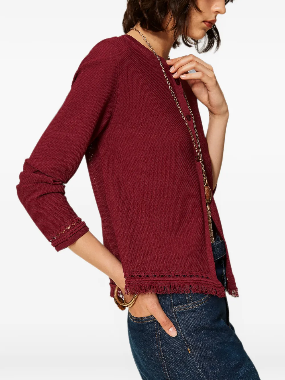 TWINSET Gebreid vest met franje Rood