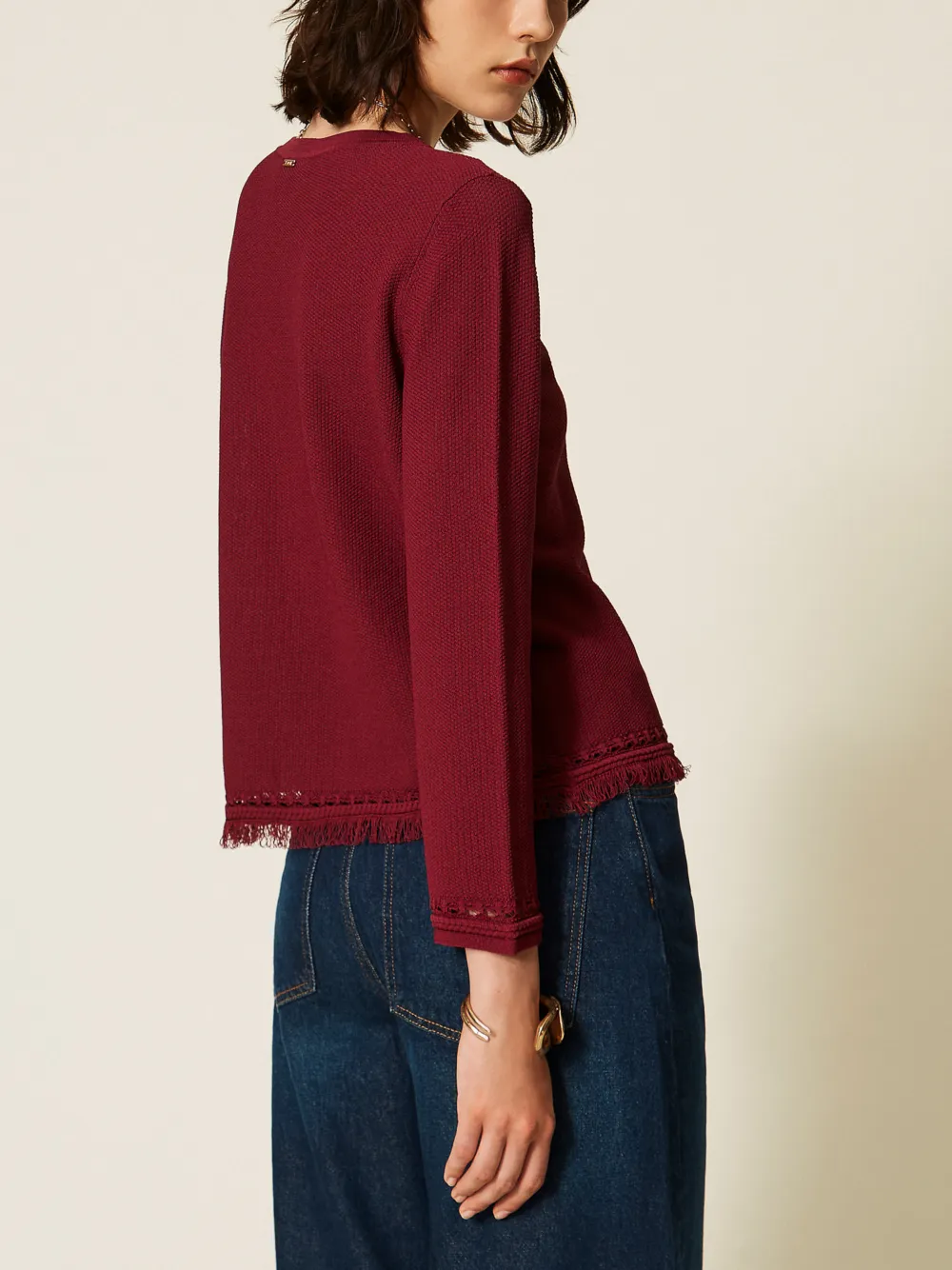 TWINSET Gebreid vest met franje Rood