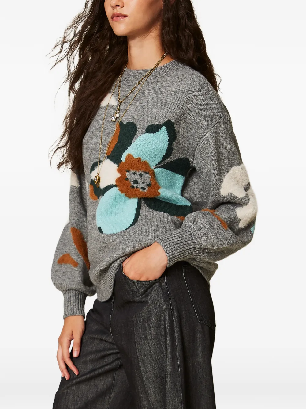 TWINSET jumper with inlaid flower Grijs