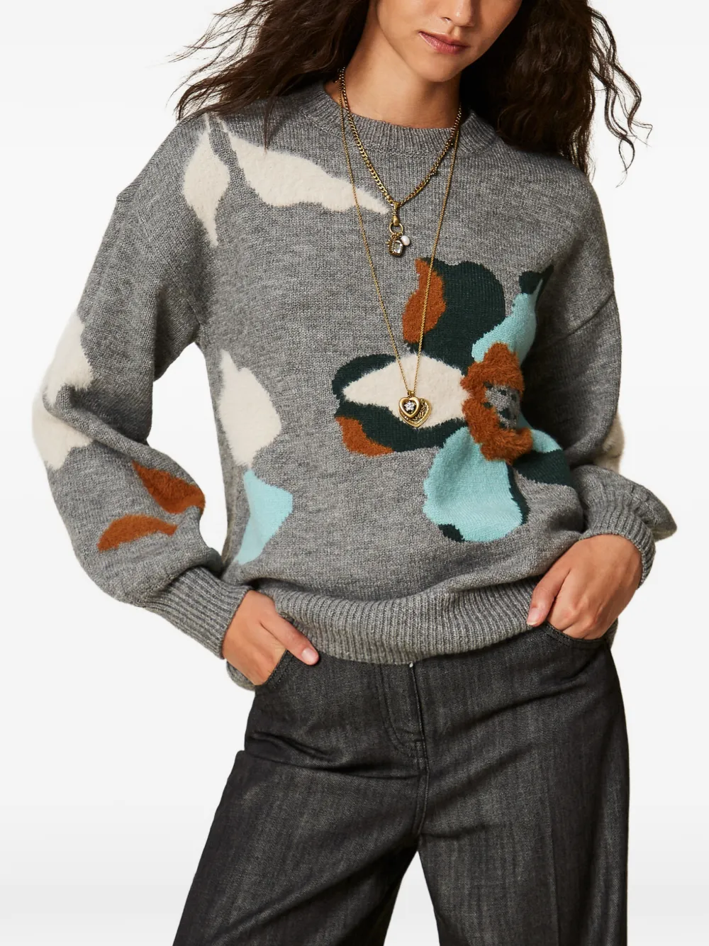 TWINSET jumper with inlaid flower Grijs