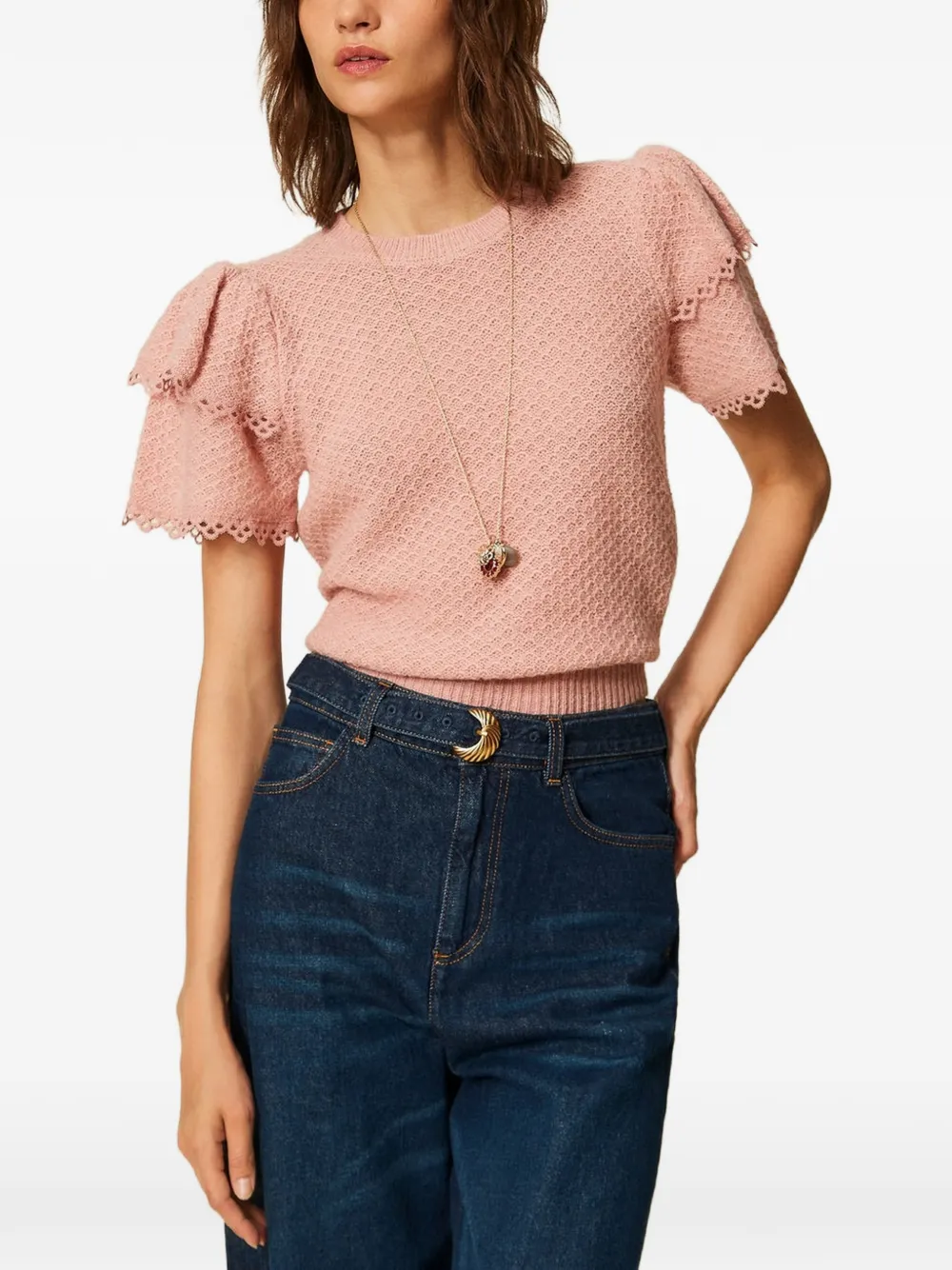 TWINSET Maglione girocollo con balze - Rosa