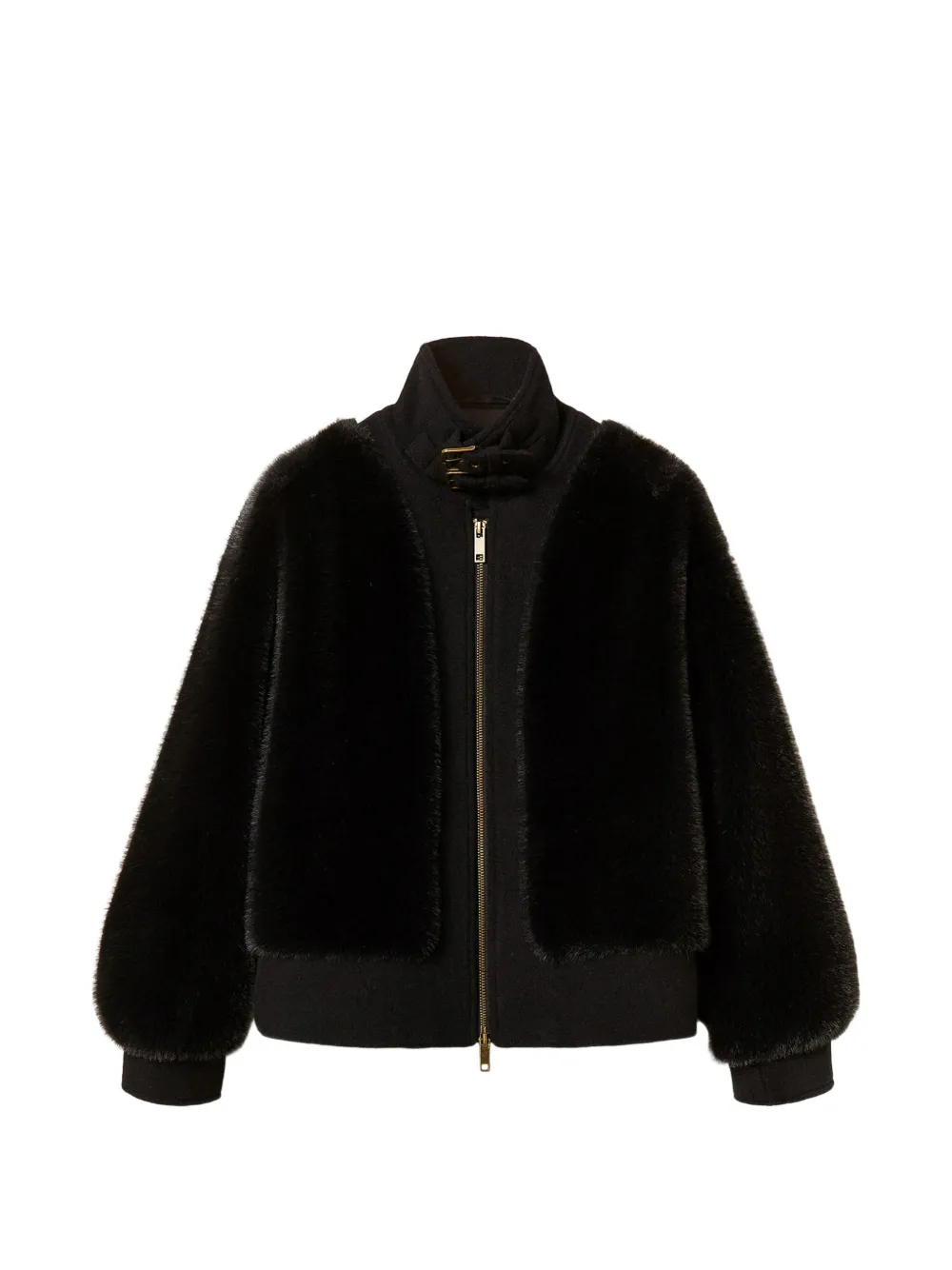 TWINSET faux-fur and wool cloth bomber jacket - Schwarz