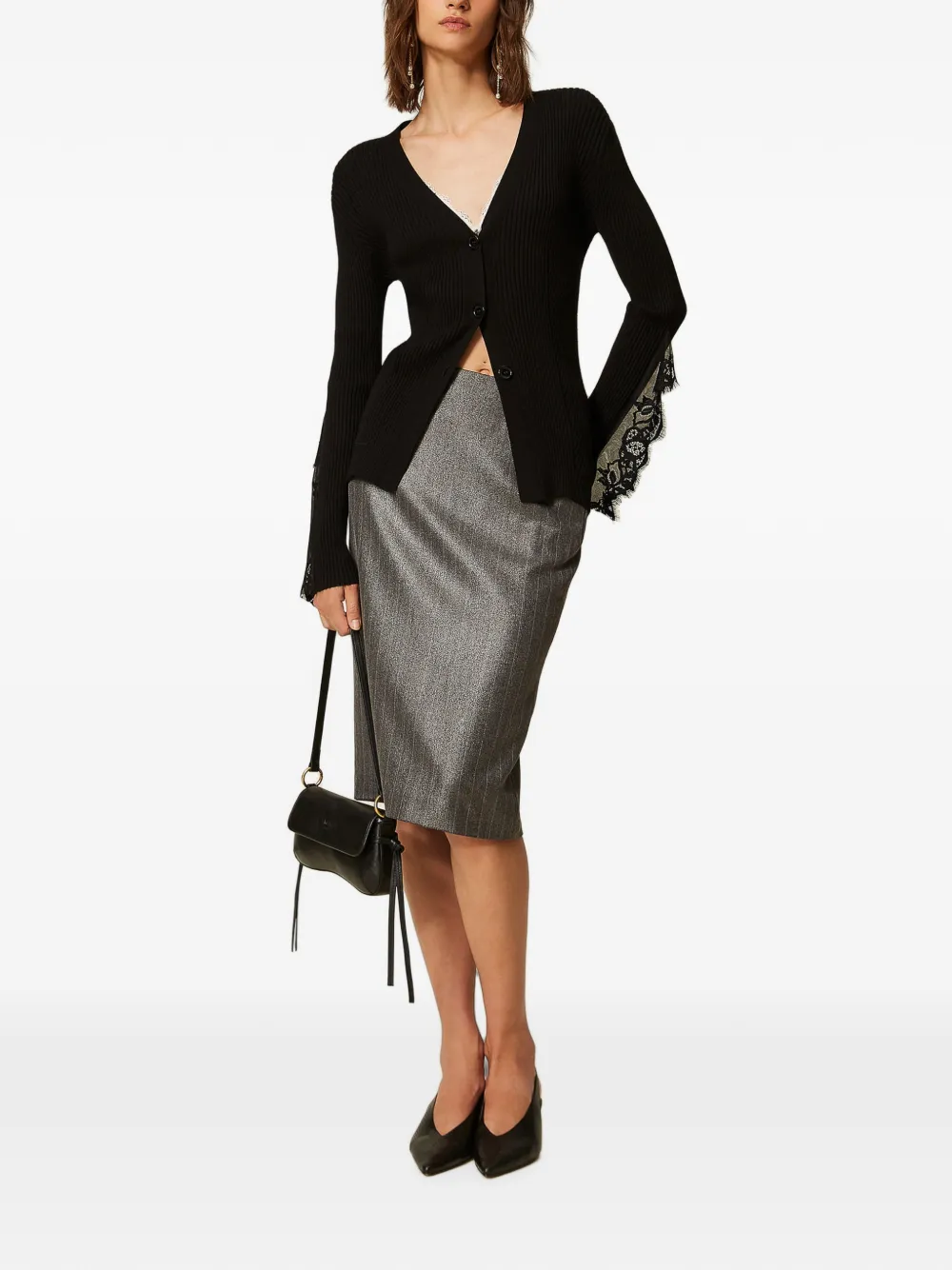 TWINSET Midi-rok met krijtstreep Grijs