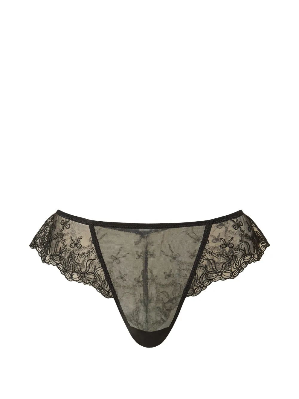 TWINSET Slip brasiliana in tulle ricamato con fiocchi - Nero