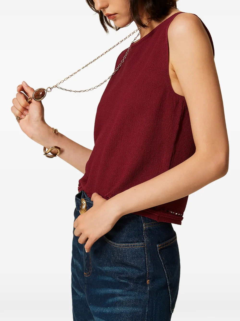 TWINSET Gebreide top met franje Rood