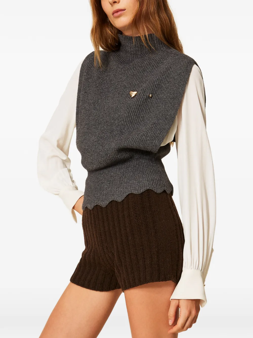 TWINSET Top van wolblend met broche Grijs