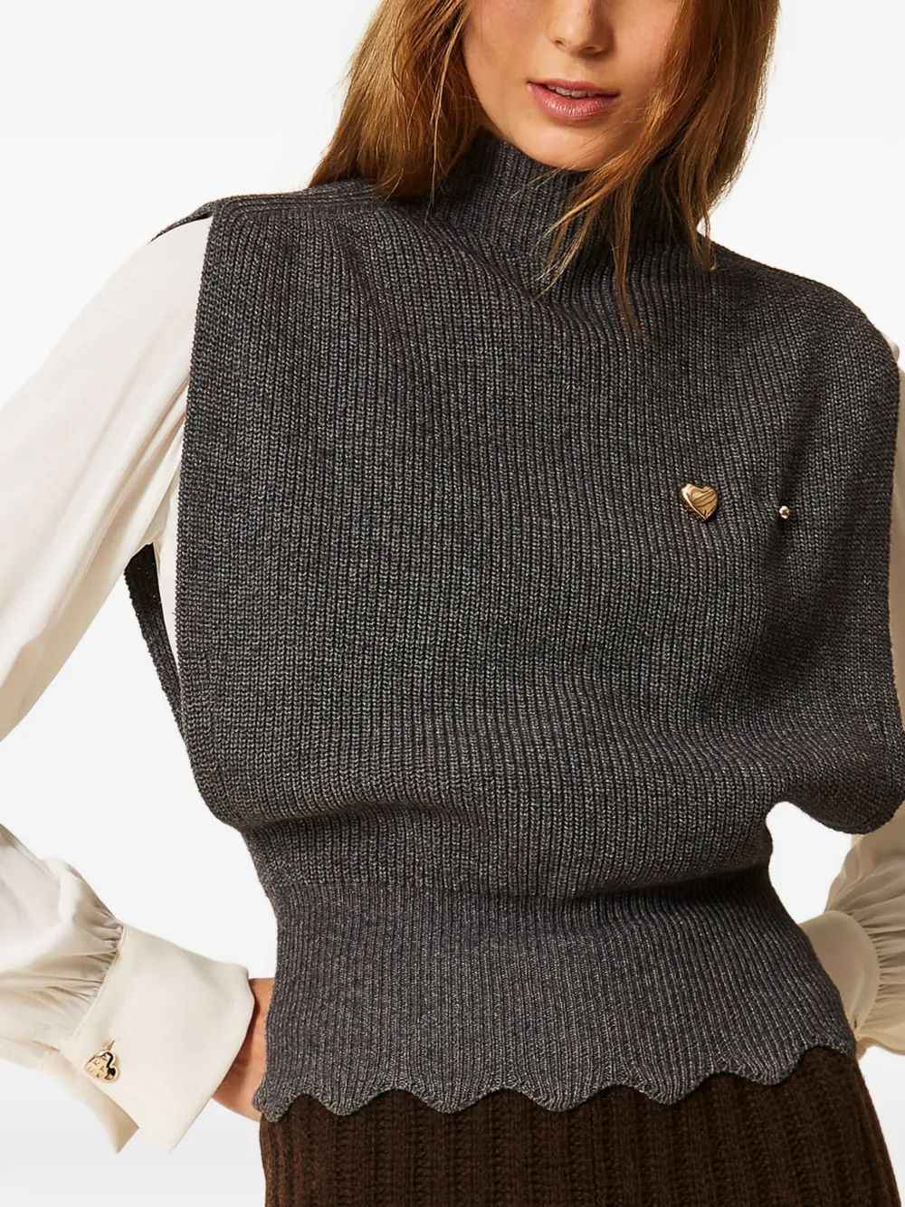TWINSET Top van wolblend met broche Grijs