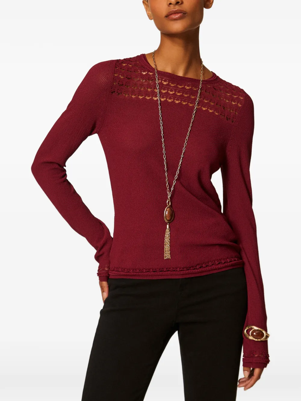 TWINSET Trui met ronde hals en kabelpatroon Rood