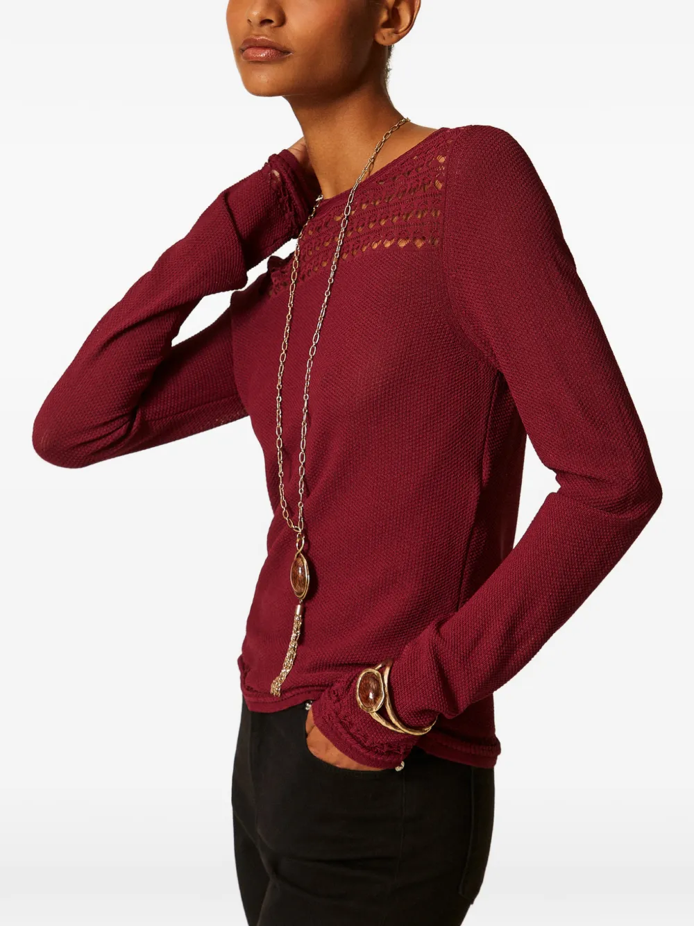 TWINSET Trui met ronde hals en kabelpatroon Rood