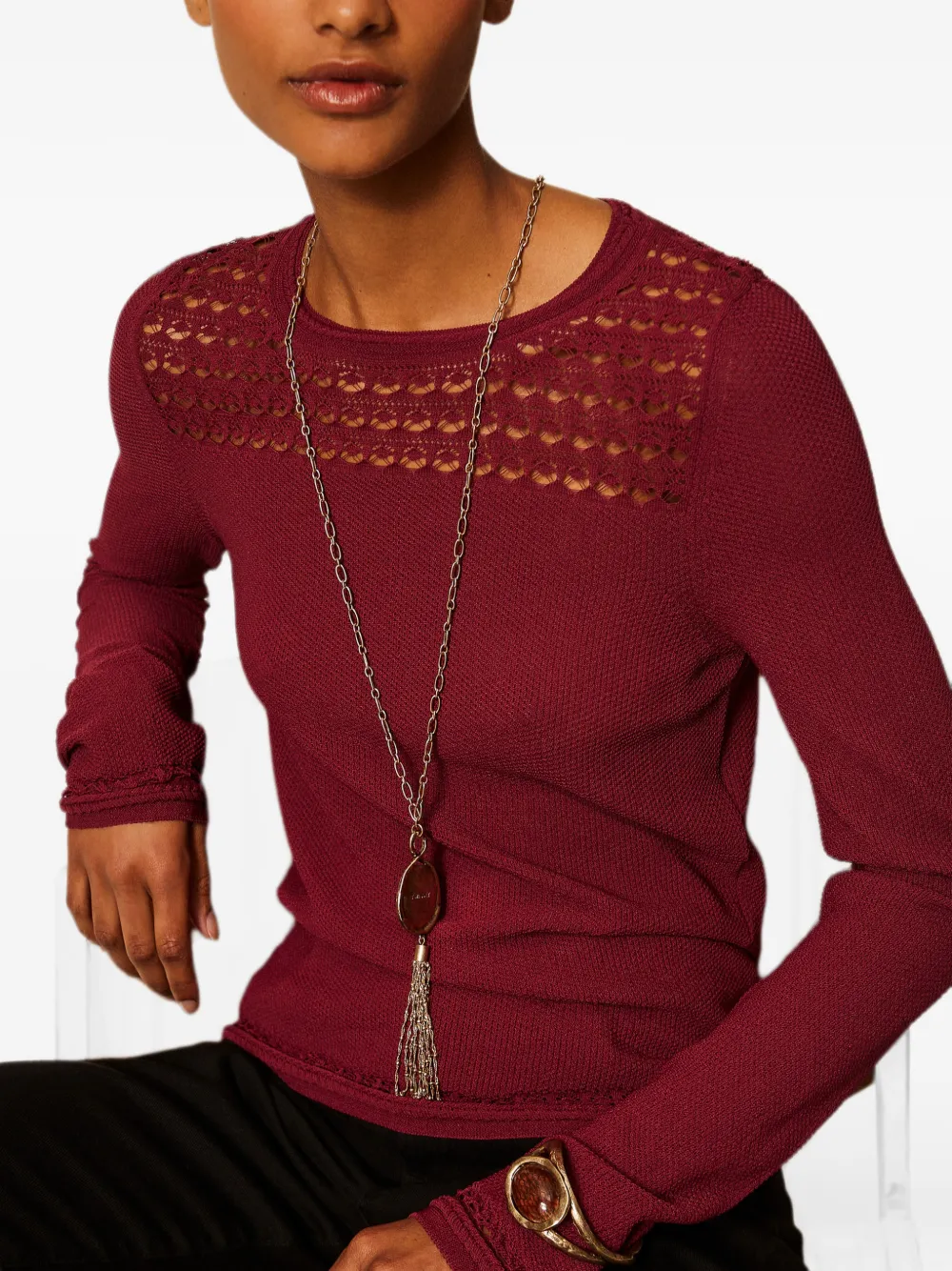 TWINSET Trui met ronde hals en kabelpatroon Rood