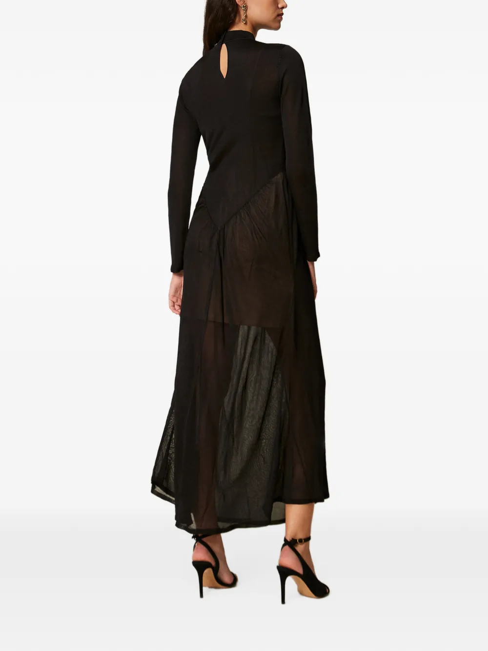 TWINSET Lange gebreide jurk met gesmockte details Zwart