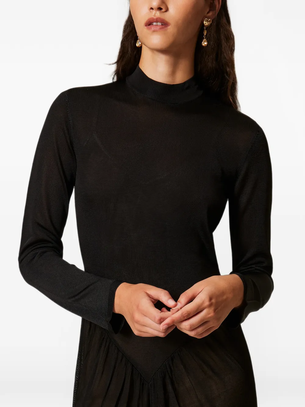 TWINSET Lange gebreide jurk met gesmockte details Zwart