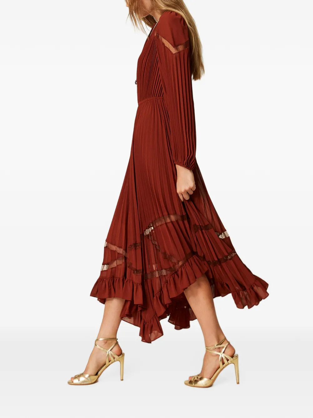 TWINSET Georgette maxi-jurk met plooien Rood