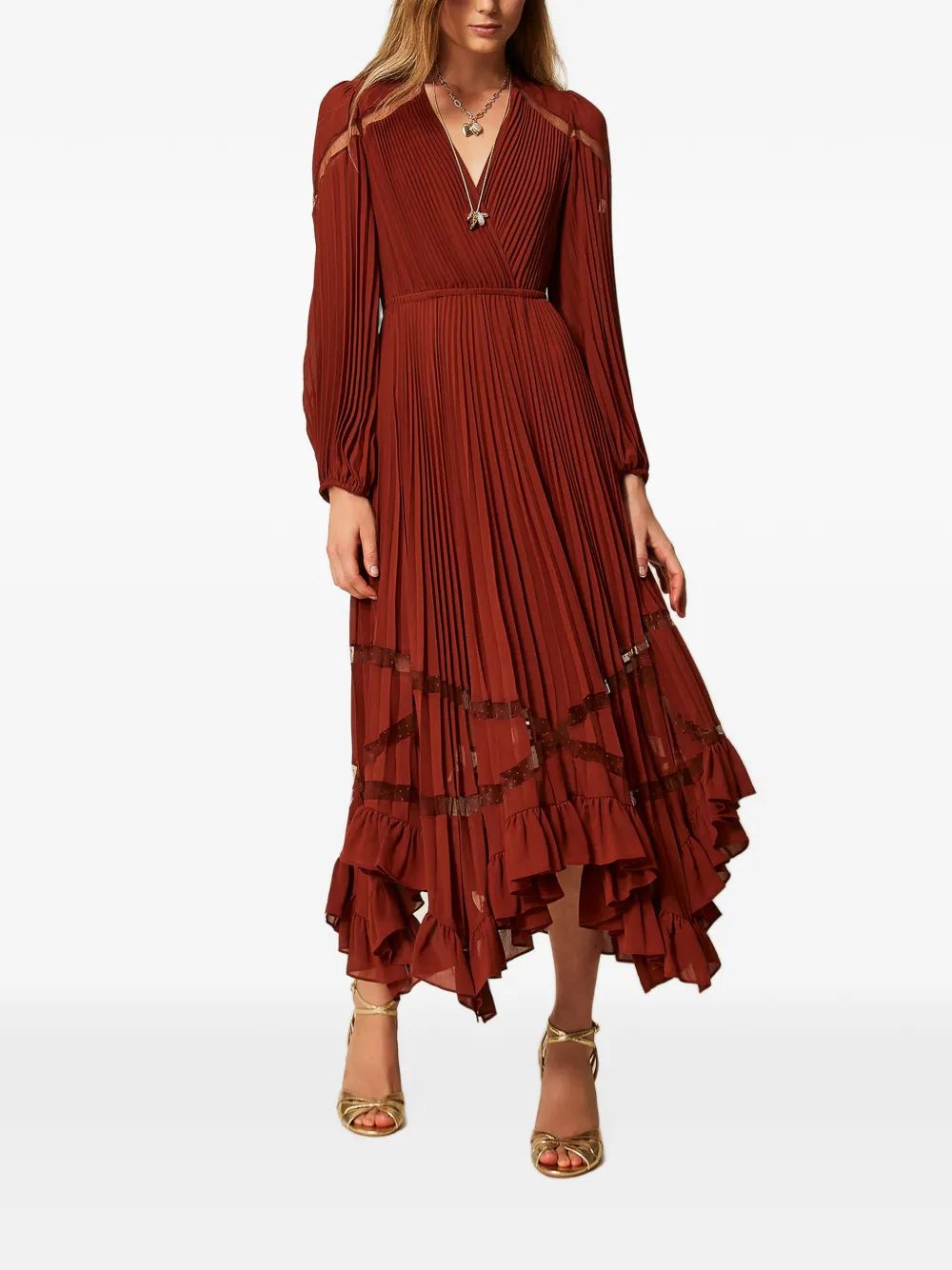 TWINSET Georgette maxi-jurk met plooien Rood