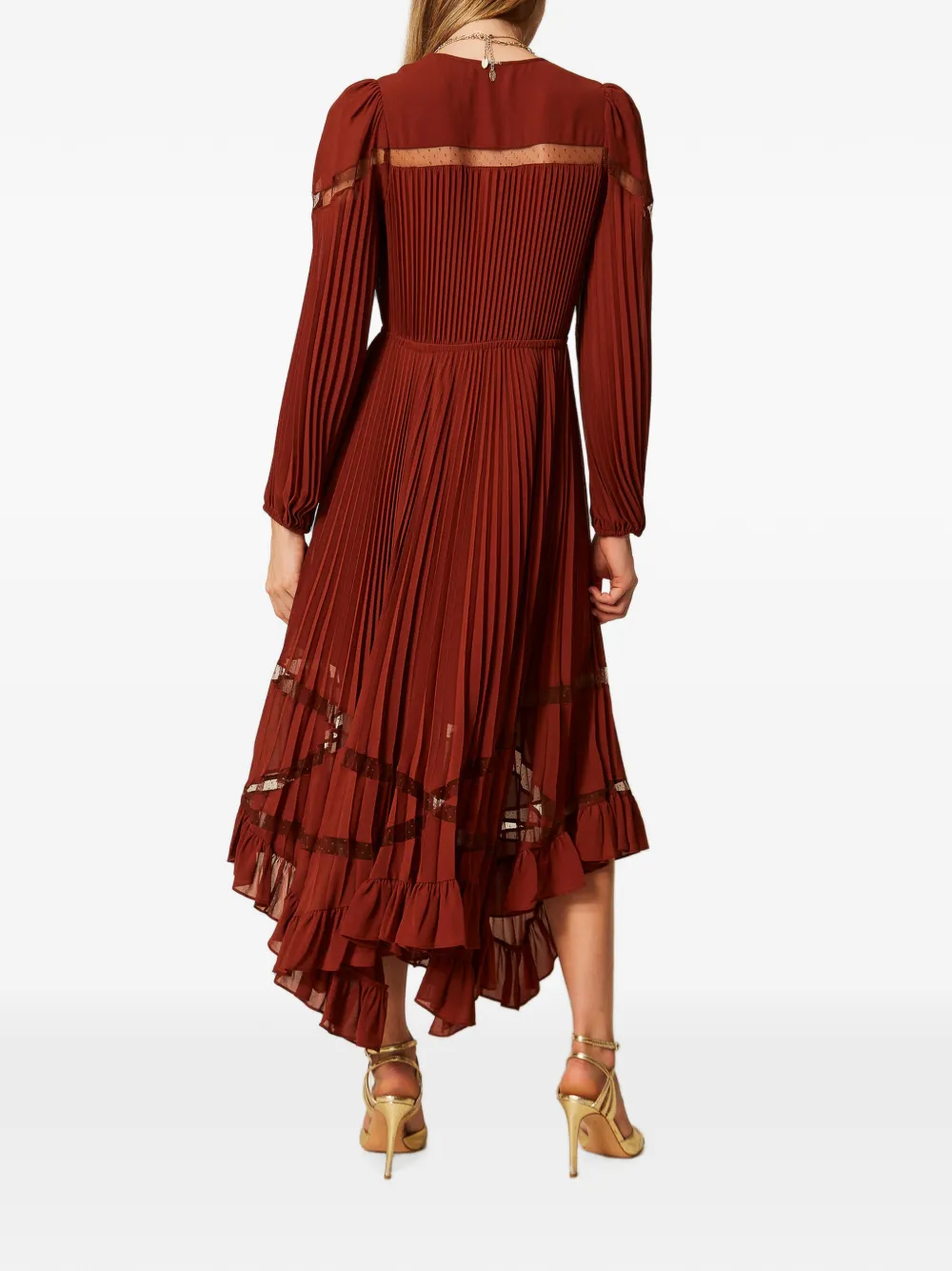 TWINSET Georgette maxi-jurk met plooien Rood
