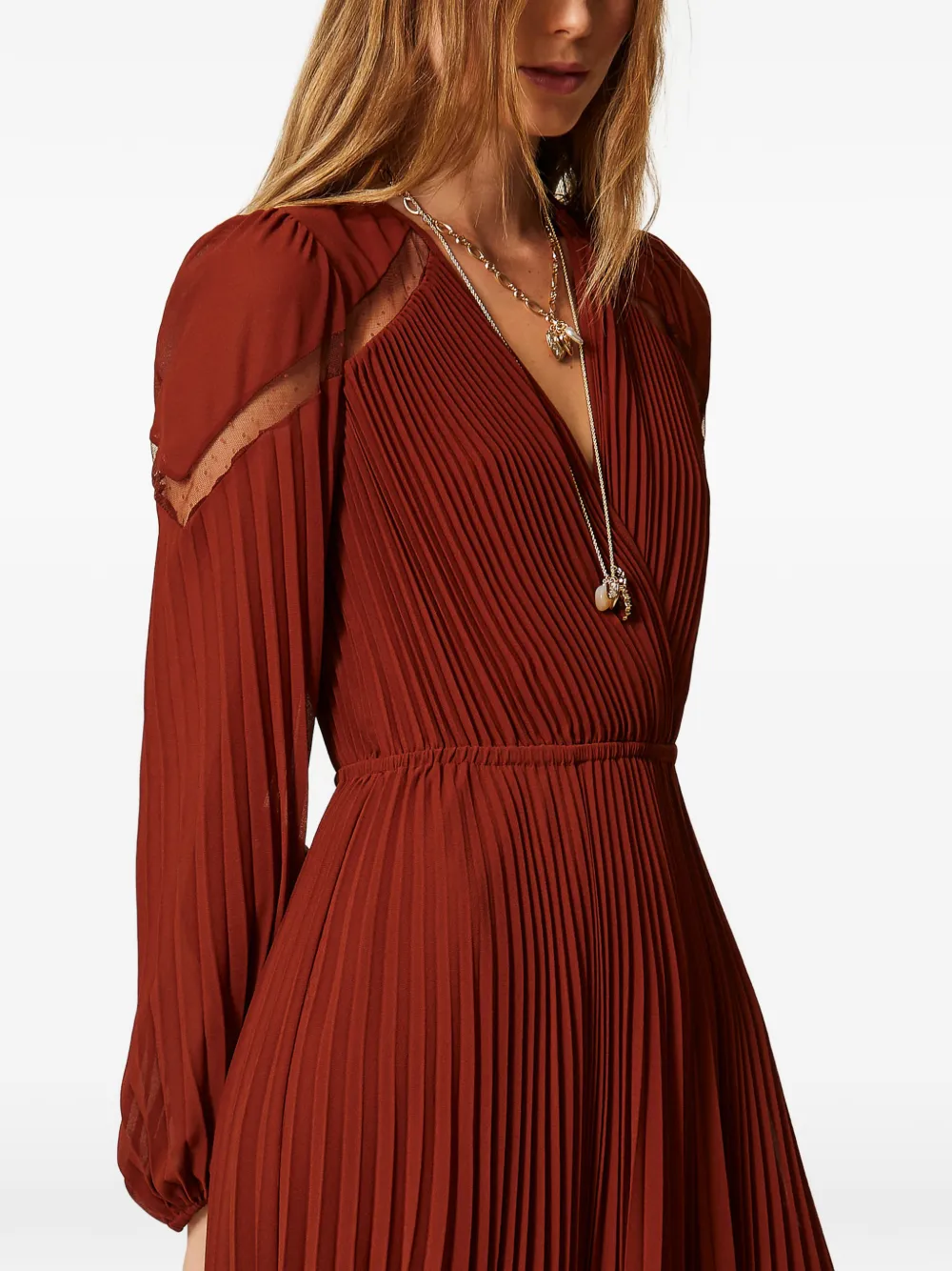 TWINSET Georgette maxi-jurk met plooien Rood