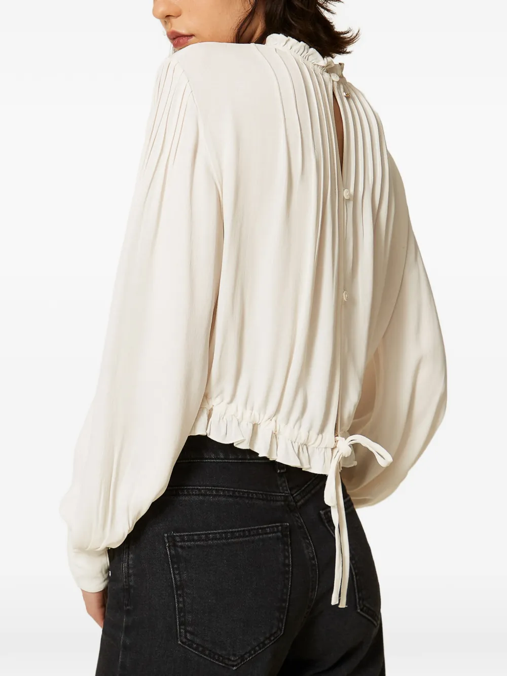 TWINSET Crêpe blouse met geborduurde bloemen Beige