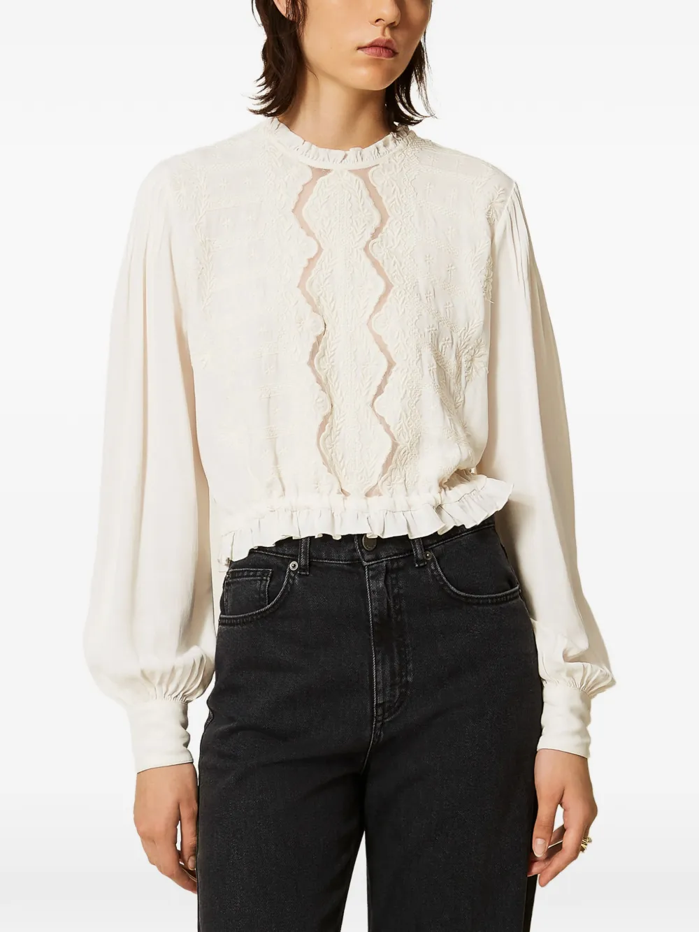 TWINSET Crêpe blouse met geborduurde bloemen Beige