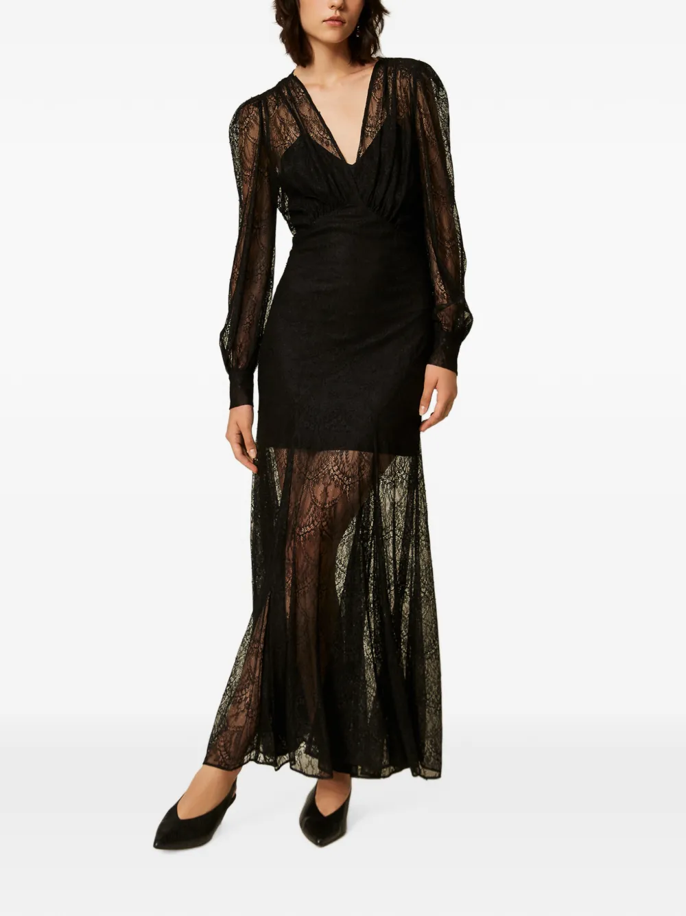 TWINSET Valenciennes maxi-jurk met kant Zwart