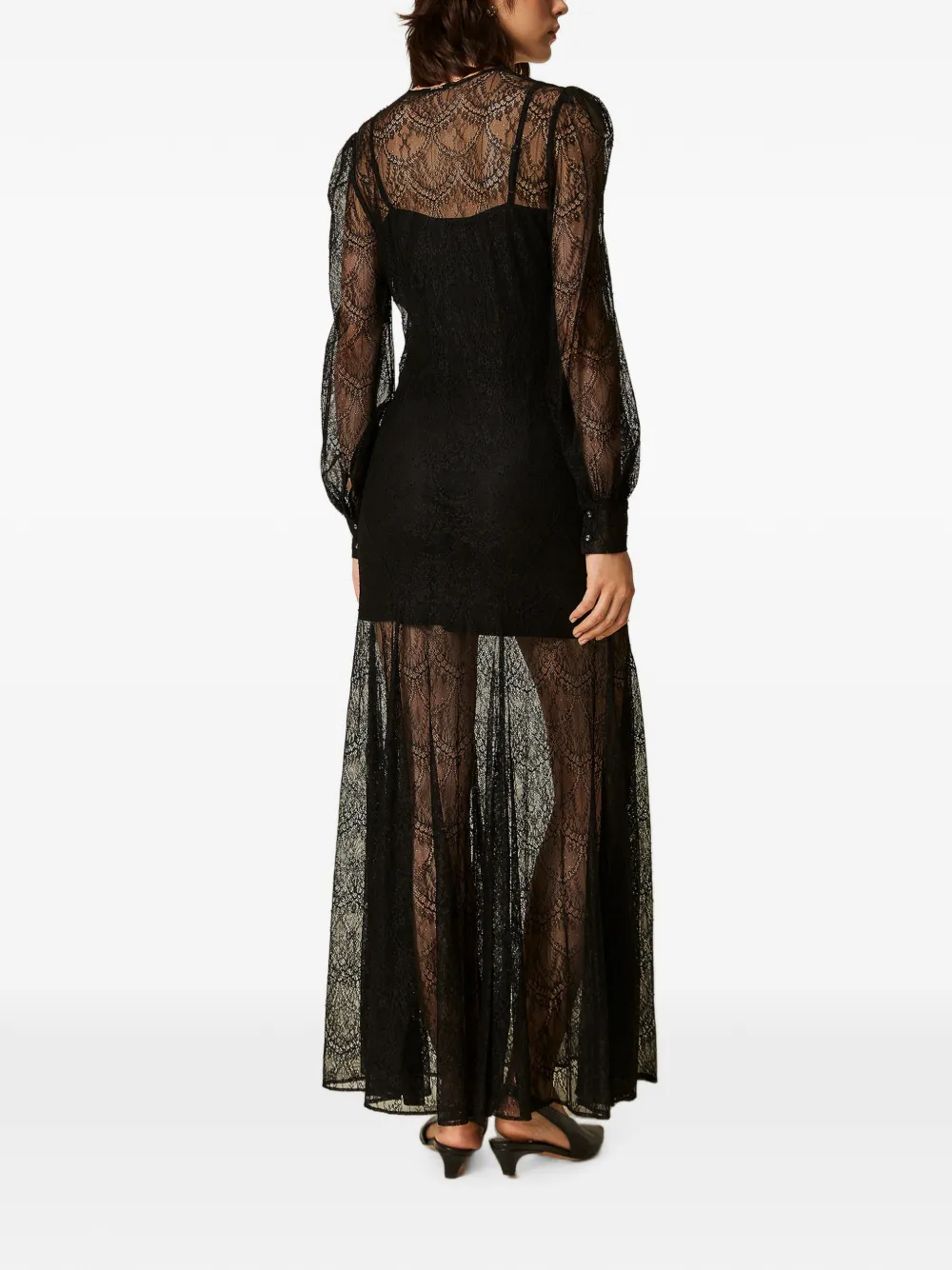 TWINSET Valenciennes maxi-jurk met kant Zwart