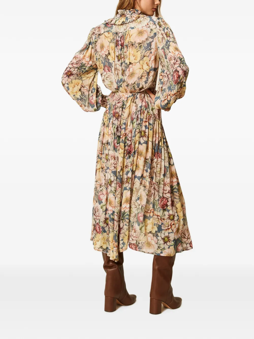 TWINSET Crépon maxi-jurk met bloemen-print Beige
