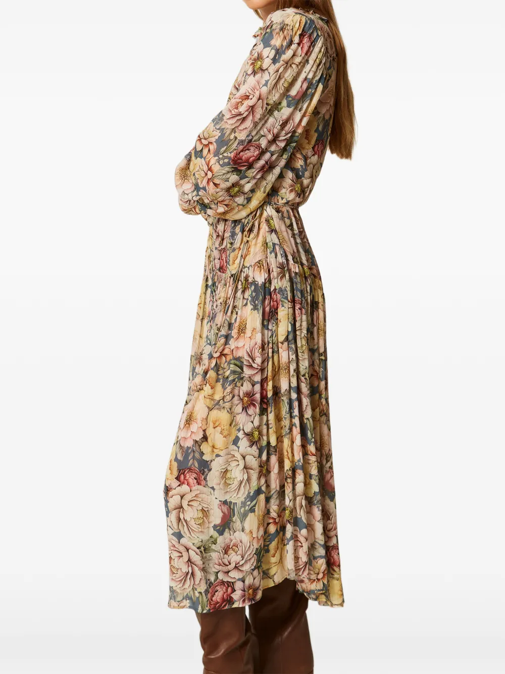 TWINSET Crépon maxi-jurk met bloemen-print Beige