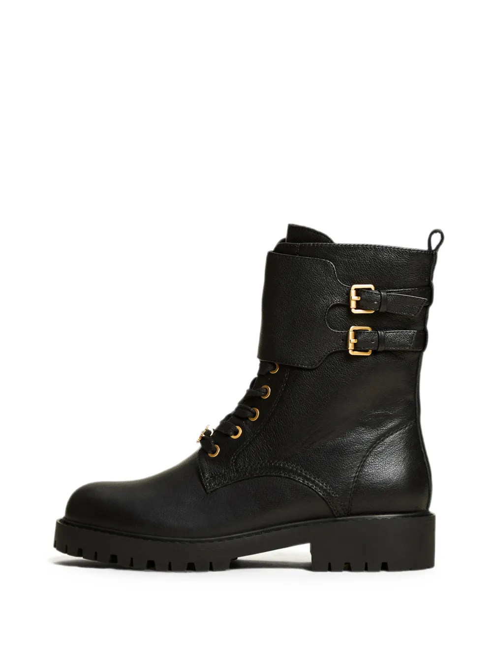 TWINSET leather combat boots with straps Zwart