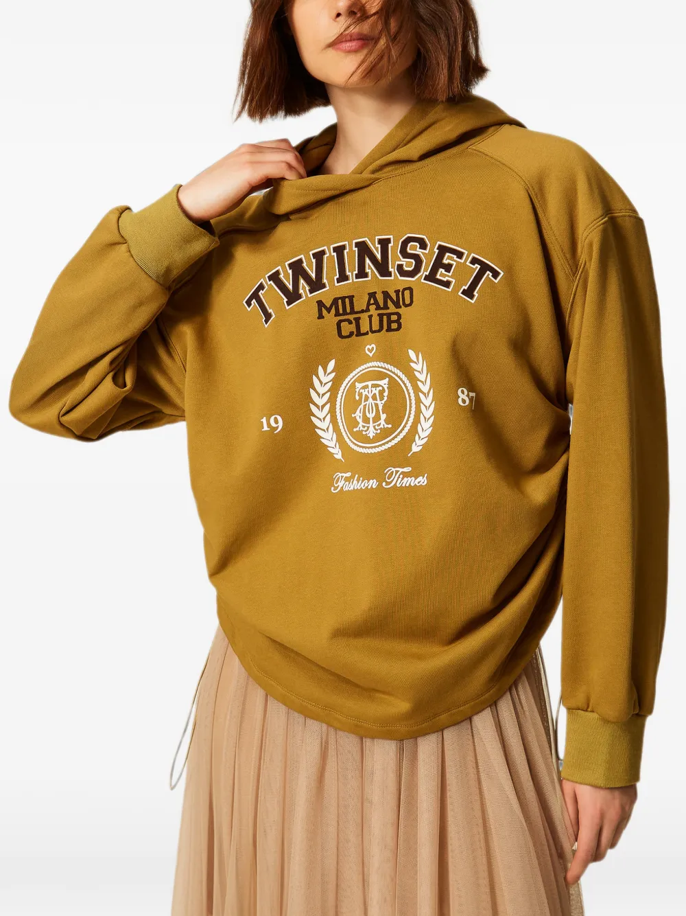 TWINSET Hoodie met logo-print Bruin
