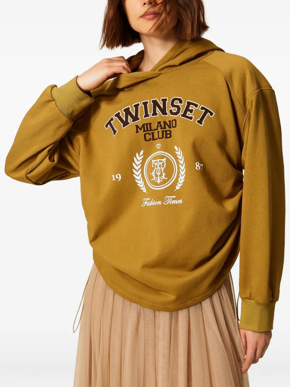 TWINSET Felpa con logo e cappuccio - Marrone