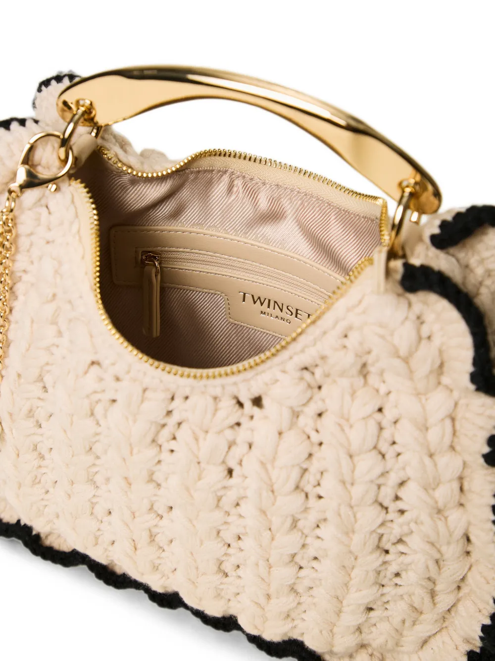 TWINSET Croissant gehaakte tas Beige