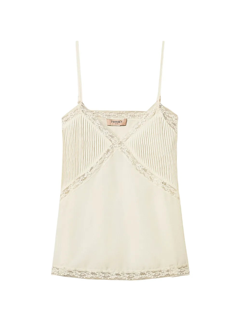 TWINSET Top in crêpe de chine e pizzo - Toni neutri