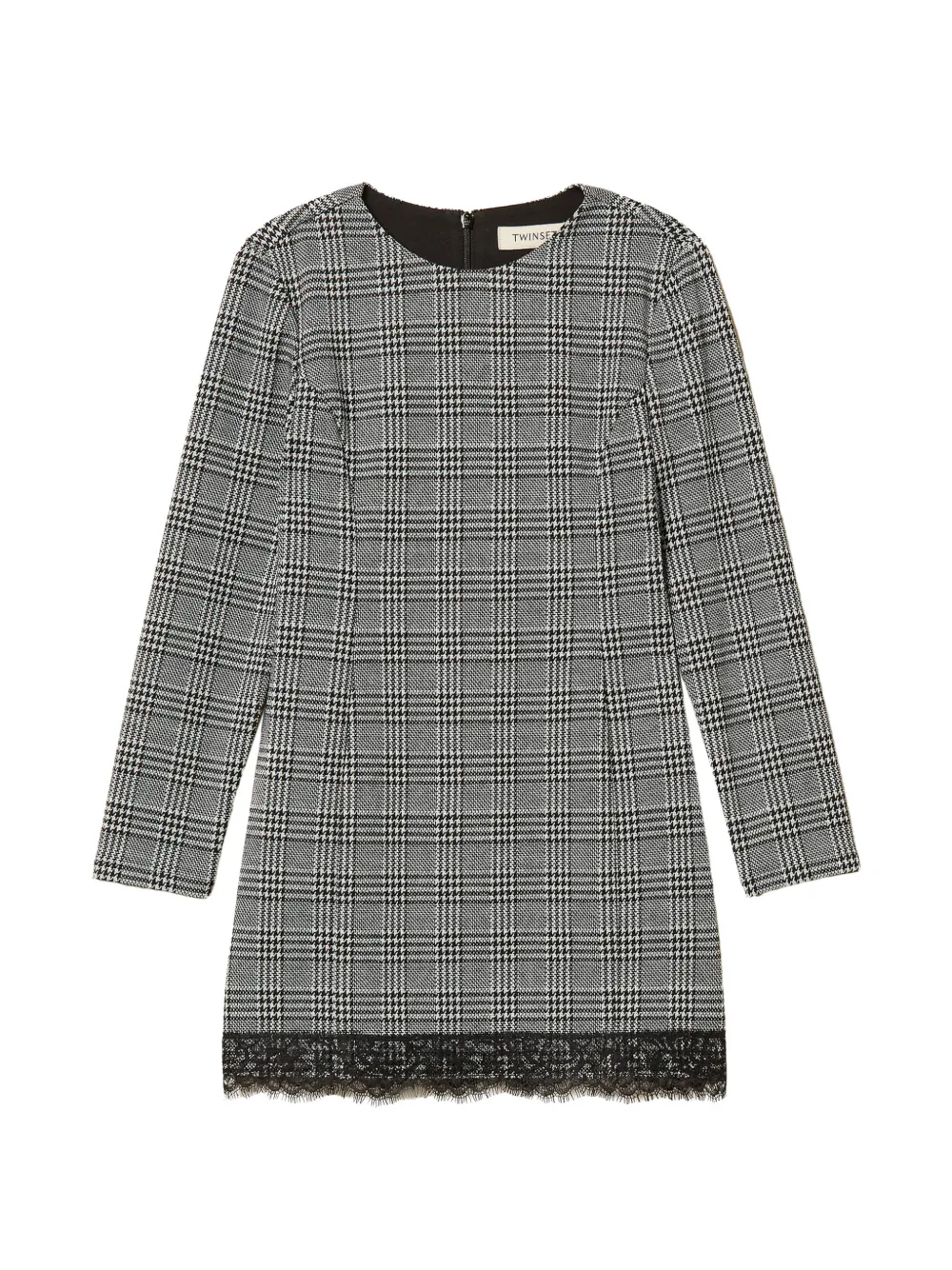 TWINSET Kids coloplaid lace-trim dress - Grigio
