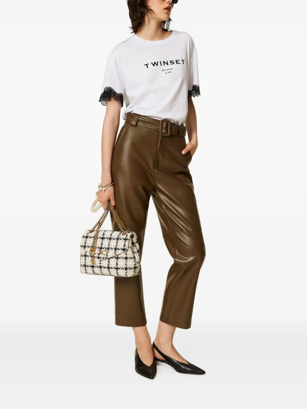 TWINSET Broek van imitatieleer met ceintuur Bruin