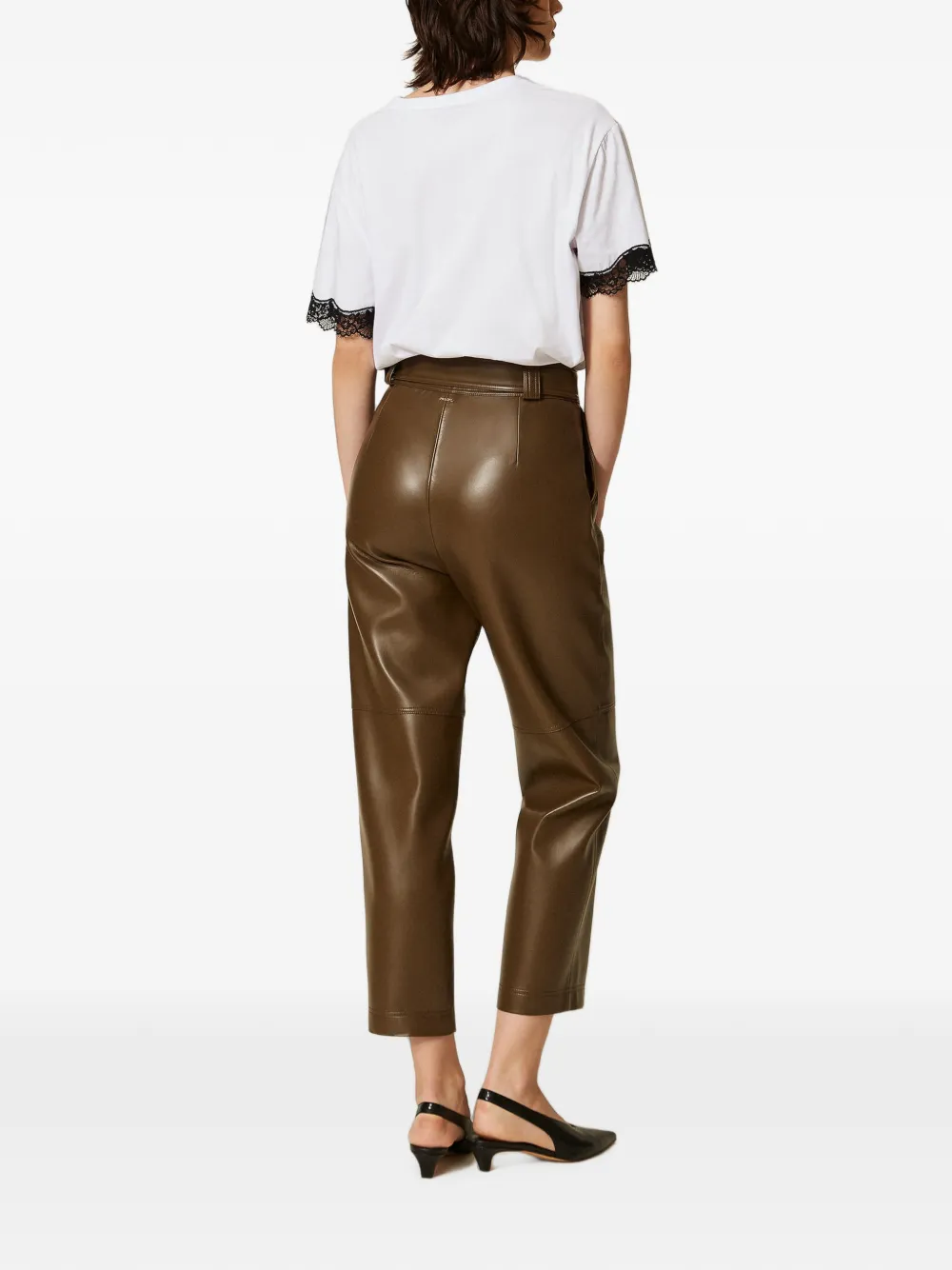 TWINSET Broek van imitatieleer met ceintuur Bruin