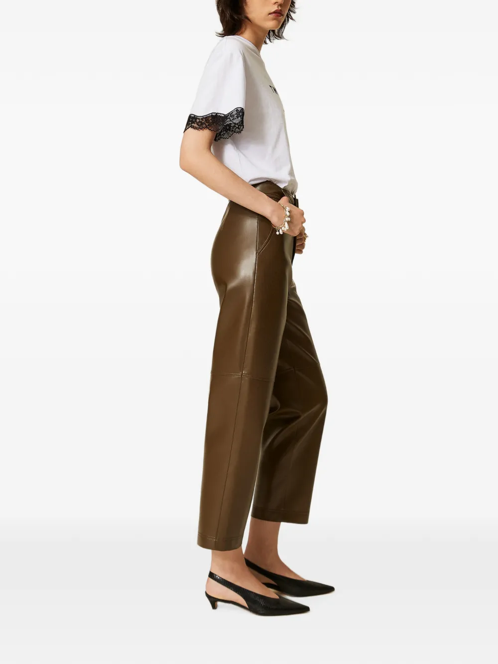 TWINSET Broek van imitatieleer met ceintuur Bruin