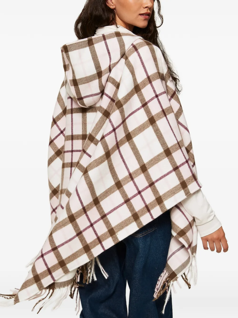 TWINSET Cape met capuchon en ruit-print Beige