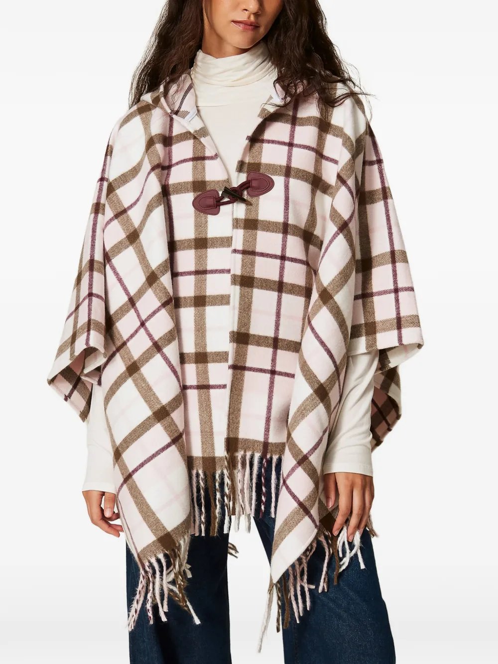 TWINSET Cape met capuchon en ruit-print Beige