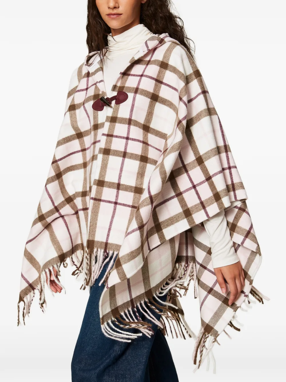 TWINSET Cape met capuchon en ruit-print Beige
