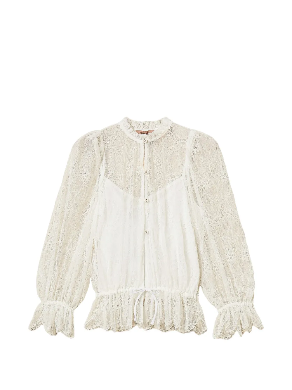 TWINSET lace-overlay drawstring blouse - Bianco