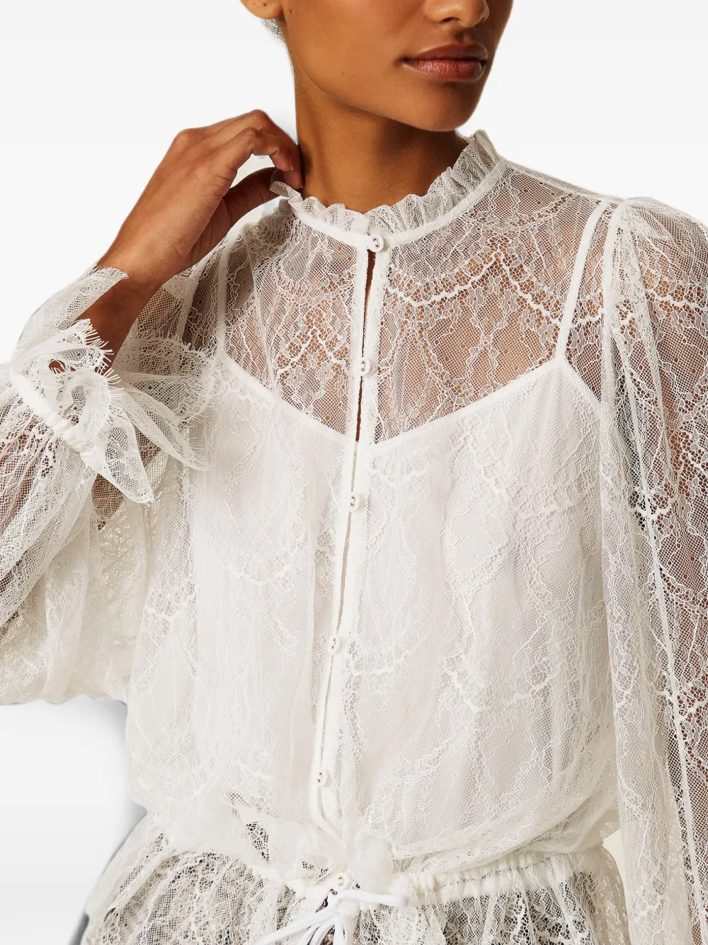 TWINSET Blouse met trekkoord en kanten laag Wit