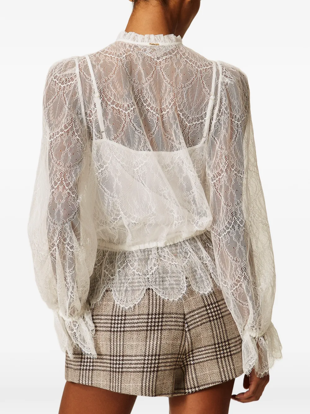TWINSET Blouse met trekkoord en kanten laag Wit