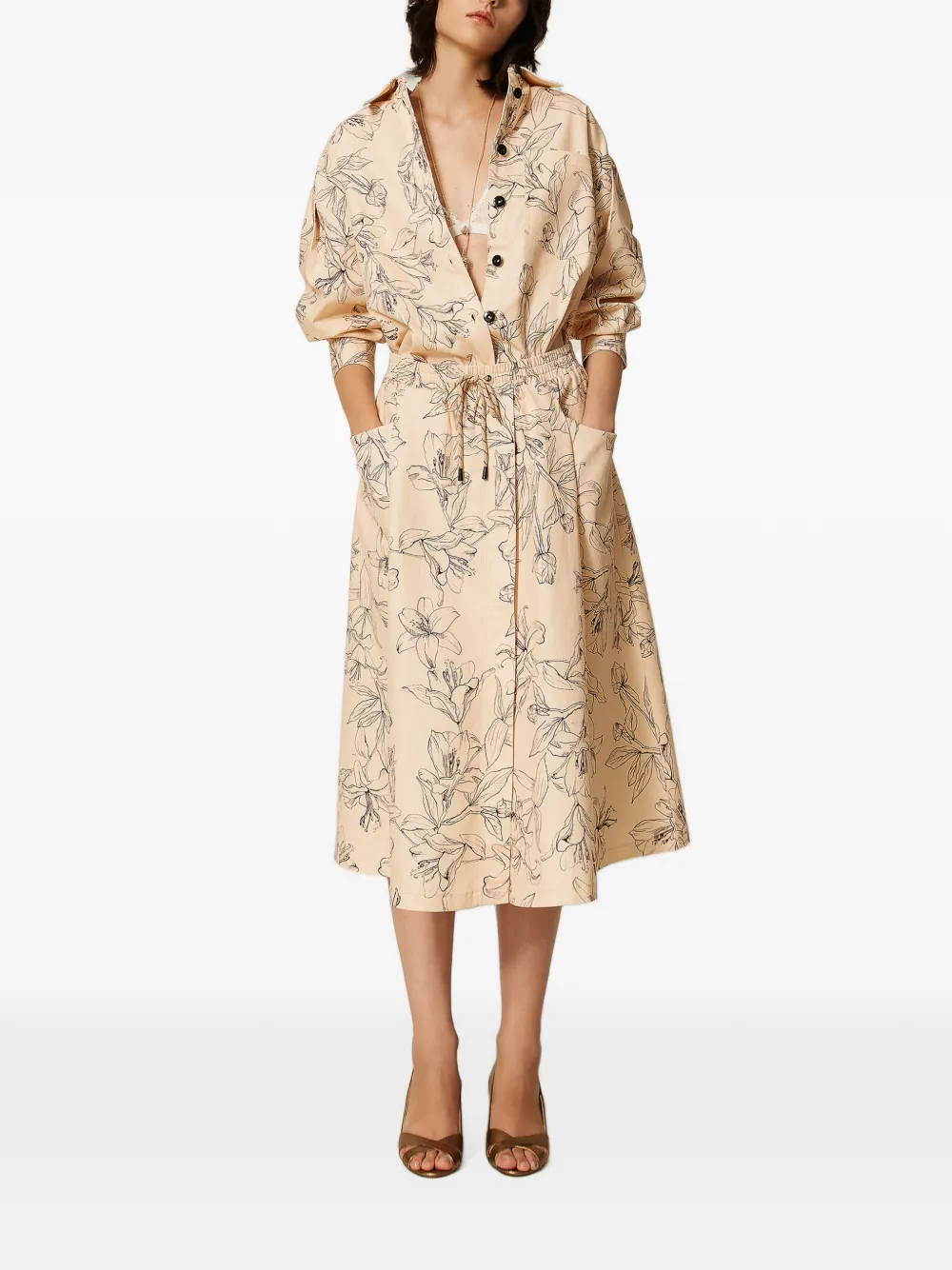 TWINSET Midi-rok met bloemenprint Beige
