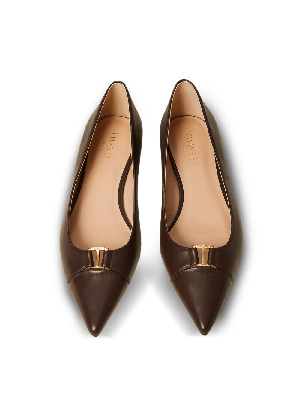 TWINSET leather ballerina flats with logo Bruin