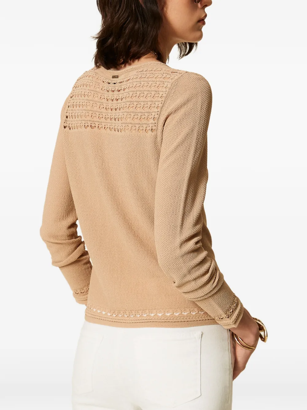 TWINSET Trui met ronde hals en kabelpatroon Beige