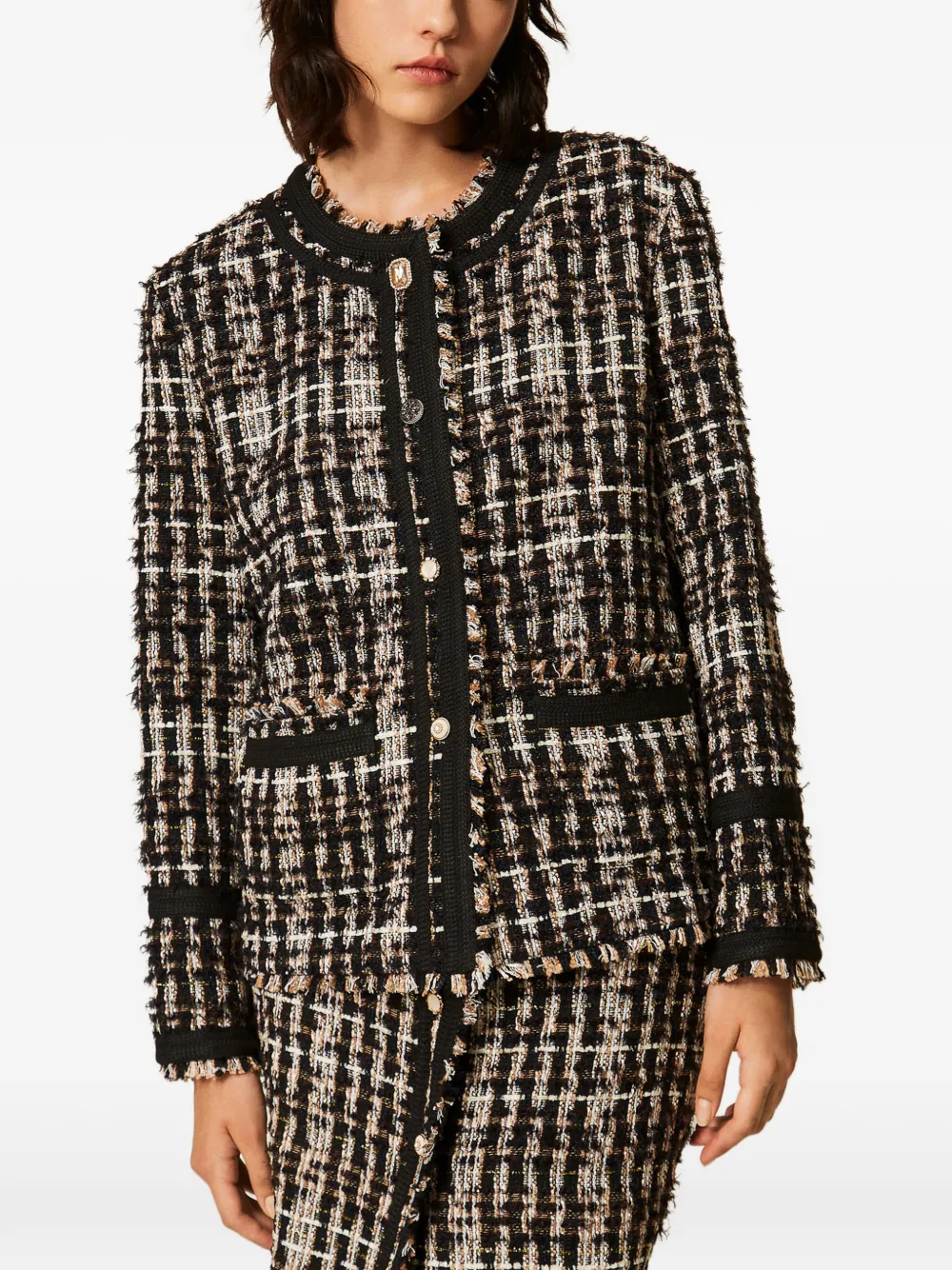 TWINSET Myfo bouclé jack met sierknopen Zwart