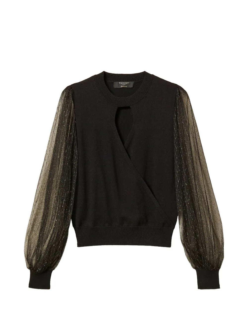 TWINSET jumper with plumetis tulle sleeves - Nero
