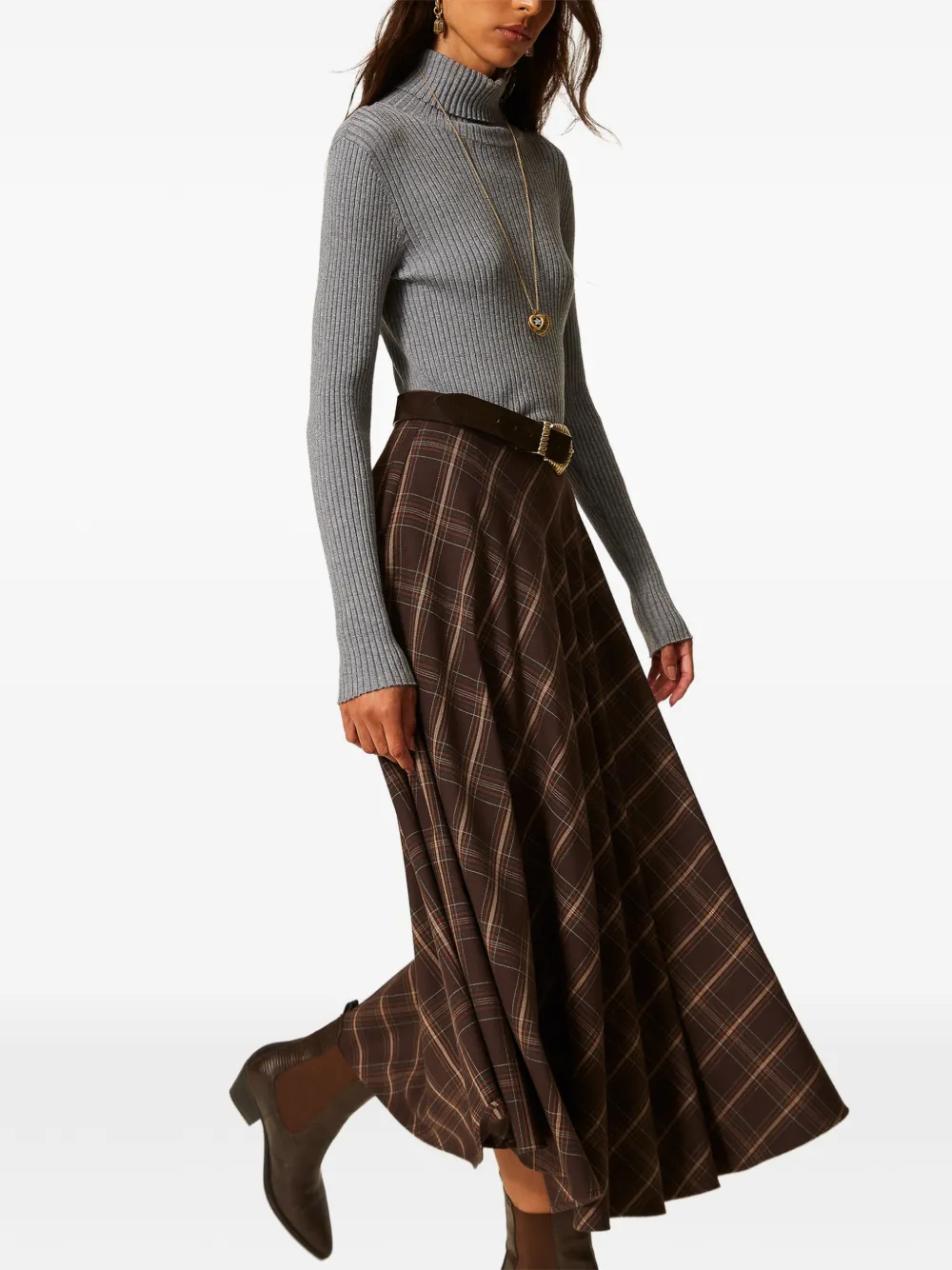 TWINSET Myfo geruite flanellen midi-rok Bruin
