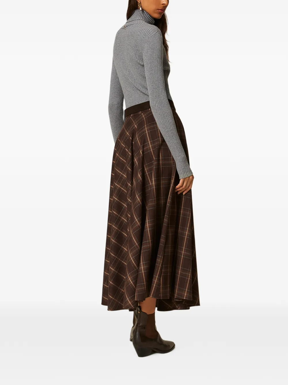 TWINSET Myfo geruite flanellen midi-rok Bruin