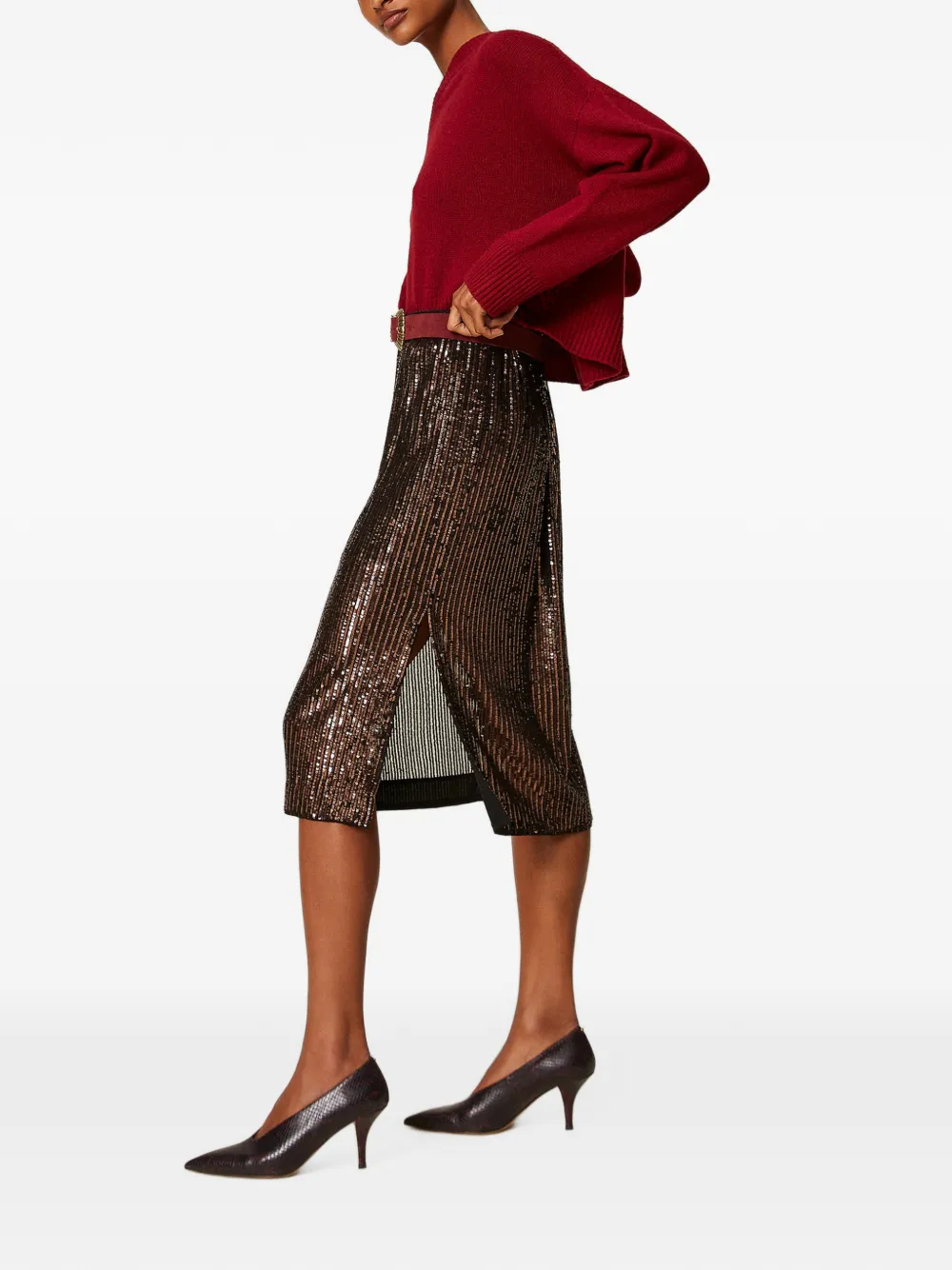 TWINSET Midi-rok met pailletten Bruin