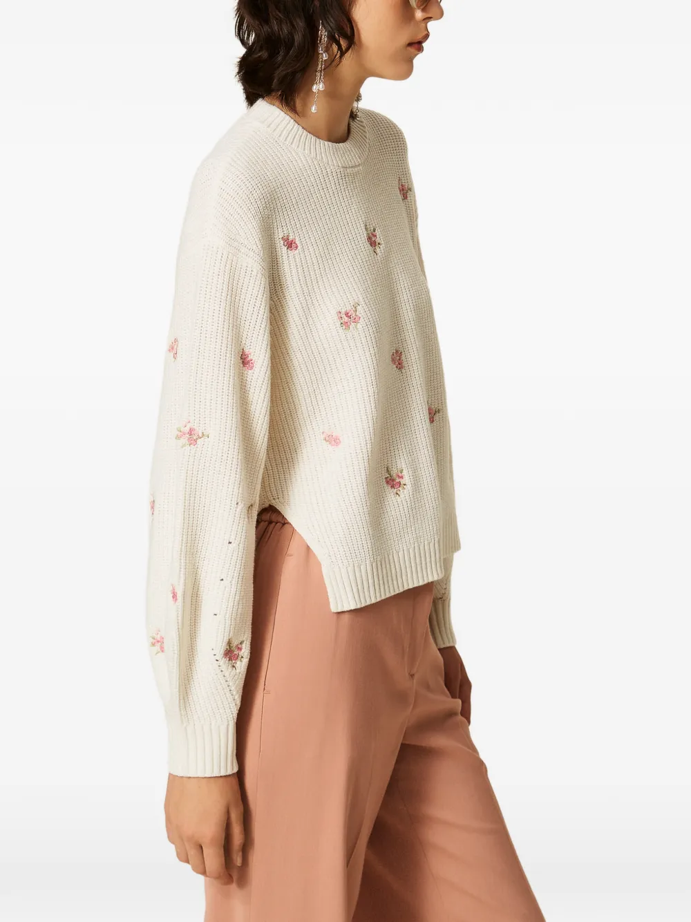 TWINSET Trui van wolblend met geborduurde bloemen Beige